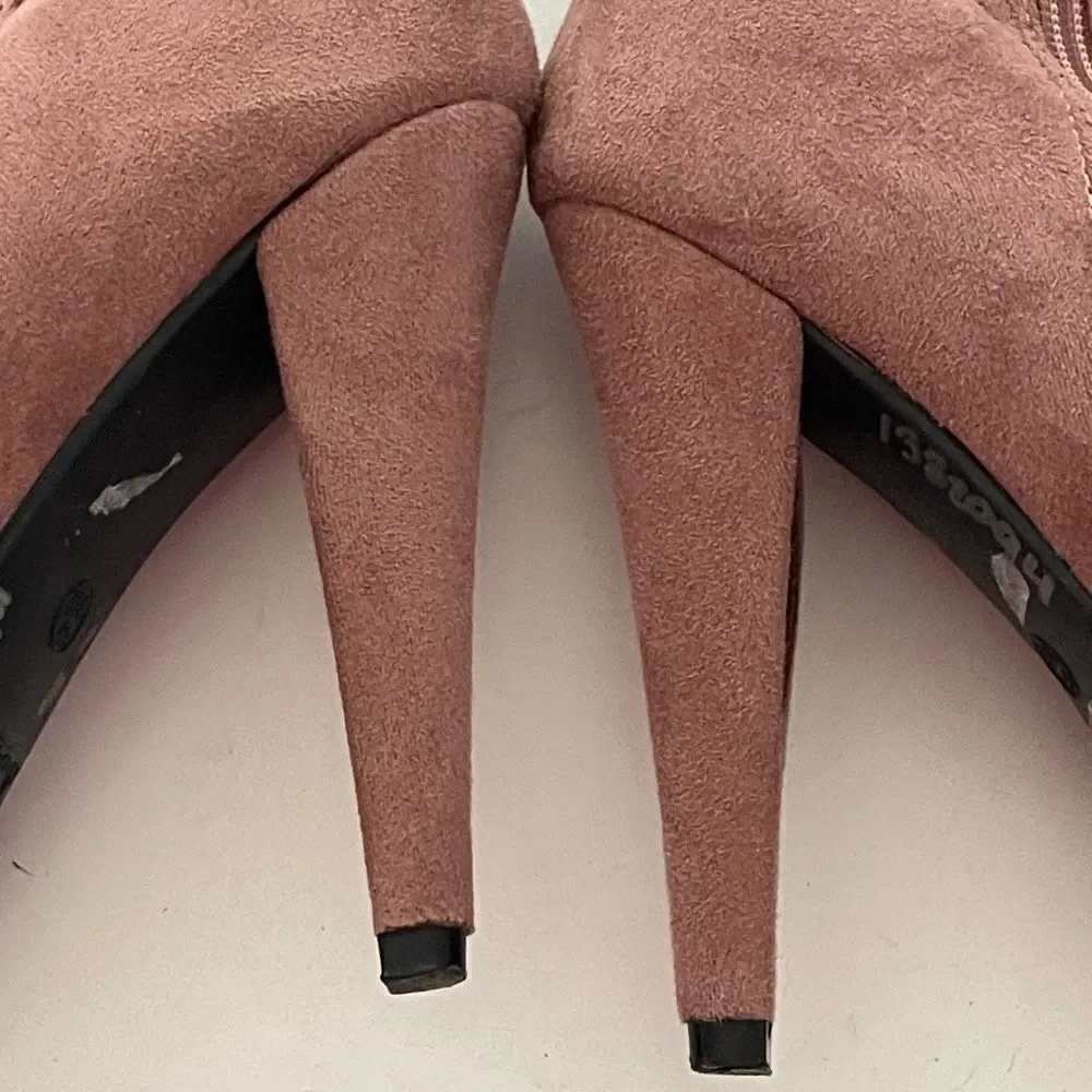 Anne Michelle Women's‎ Suede Magnolia-08 Above Knee High Boots Pink Size 6.5